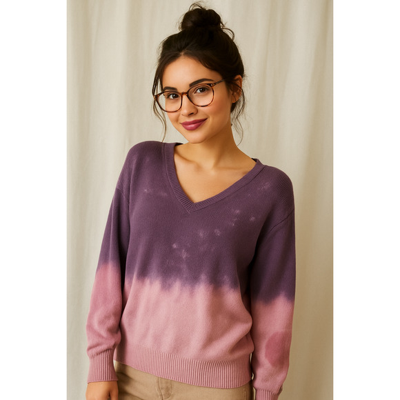 Peruvian Connection pullover Sweater tie dye distressed grunge purple S oversize - Picture 1 of 10